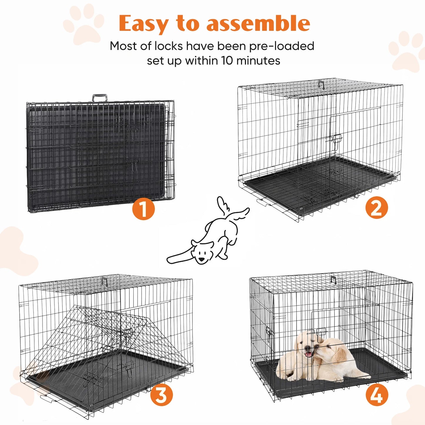 Double Door Folding Metal Wire Dog Cage for Pets and Travel
