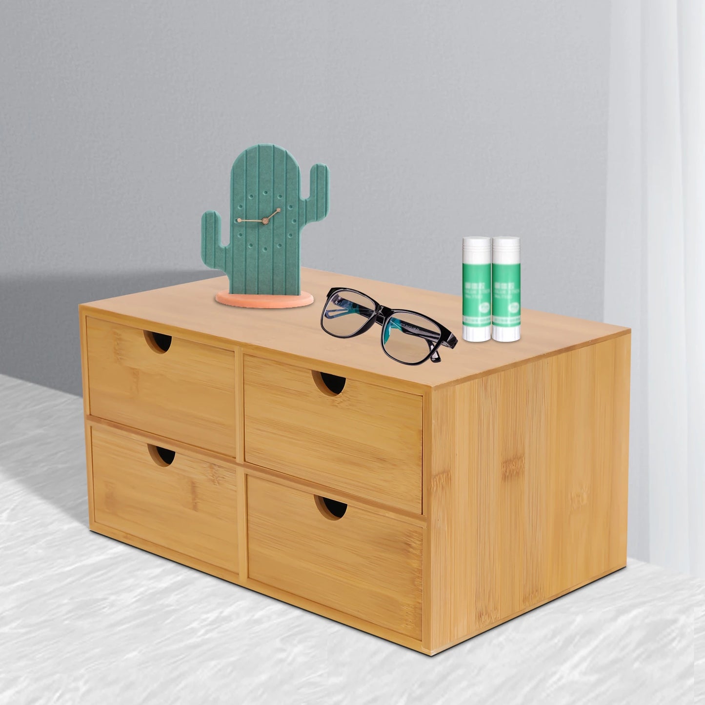 Office Home Desktop Organizer Tabletop Space-saving Organization Box Daily Necessity Document Makeup Storage W/4 Drawers
