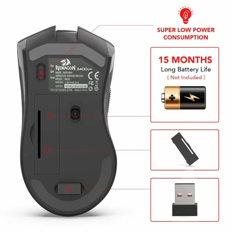 Wireless Mouse with USB Receiver for Gaming and Office Use