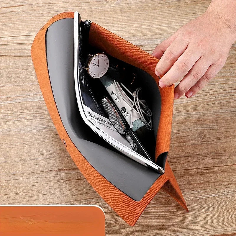 A4 Leather File Folder Large Capacity Document Bag Organizer