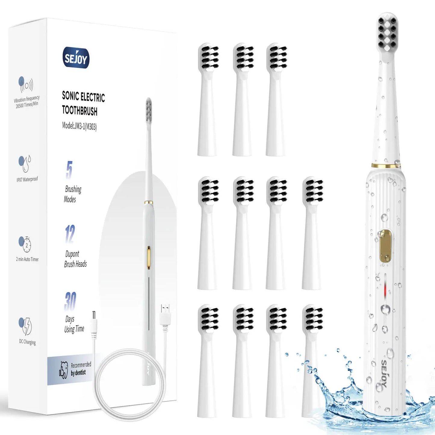 Sejoy Sonic Electric Toothbrush with 12 Brush Heads