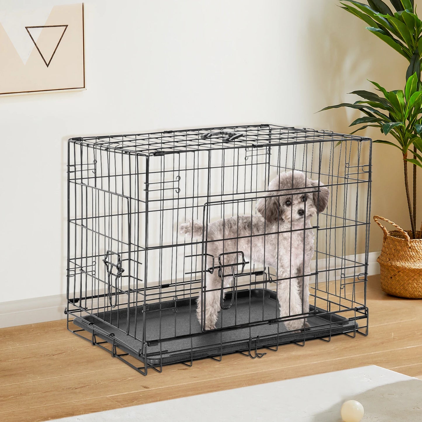 Double Door Folding Metal Wire Dog Cage for Pets and Travel