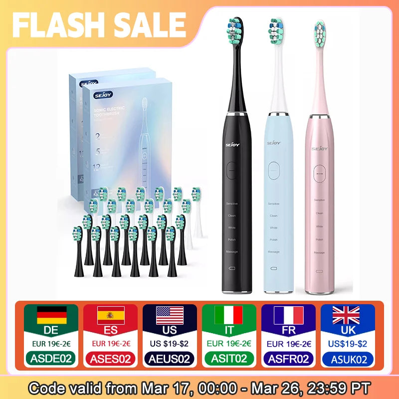 Sejoy Sonic Electric Toothbrush with 12 Brush Heads