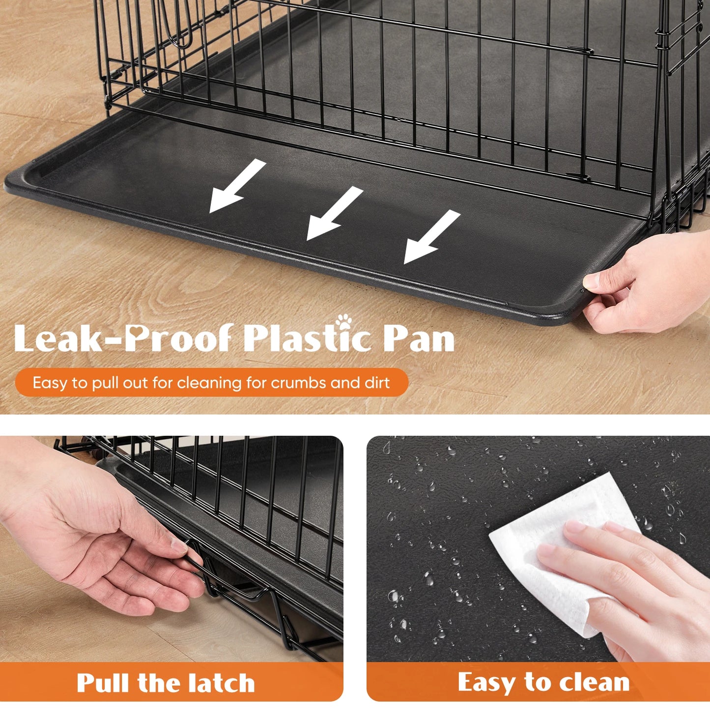 Double Door Folding Metal Wire Dog Cage for Pets and Travel