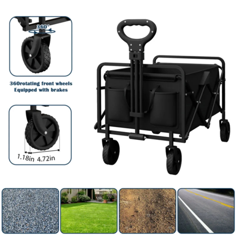 Foldable Garden Wagon Cart Portable Camping Trolley Outdoor Multi Function Foldable Carts Wagon for Beach or Shopping Utility