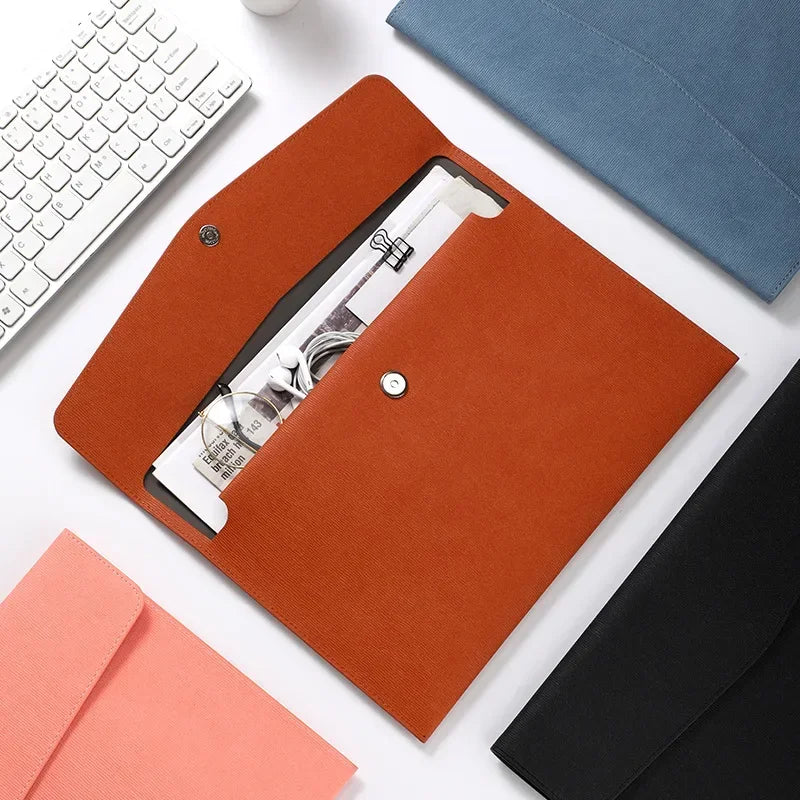 A4 Leather File Folder Large Capacity Document Bag Organizer