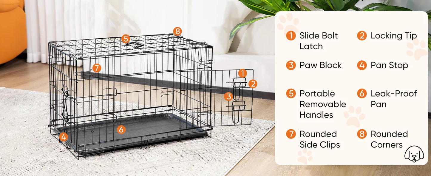 Double Door Folding Metal Wire Dog Cage for Pets and Travel