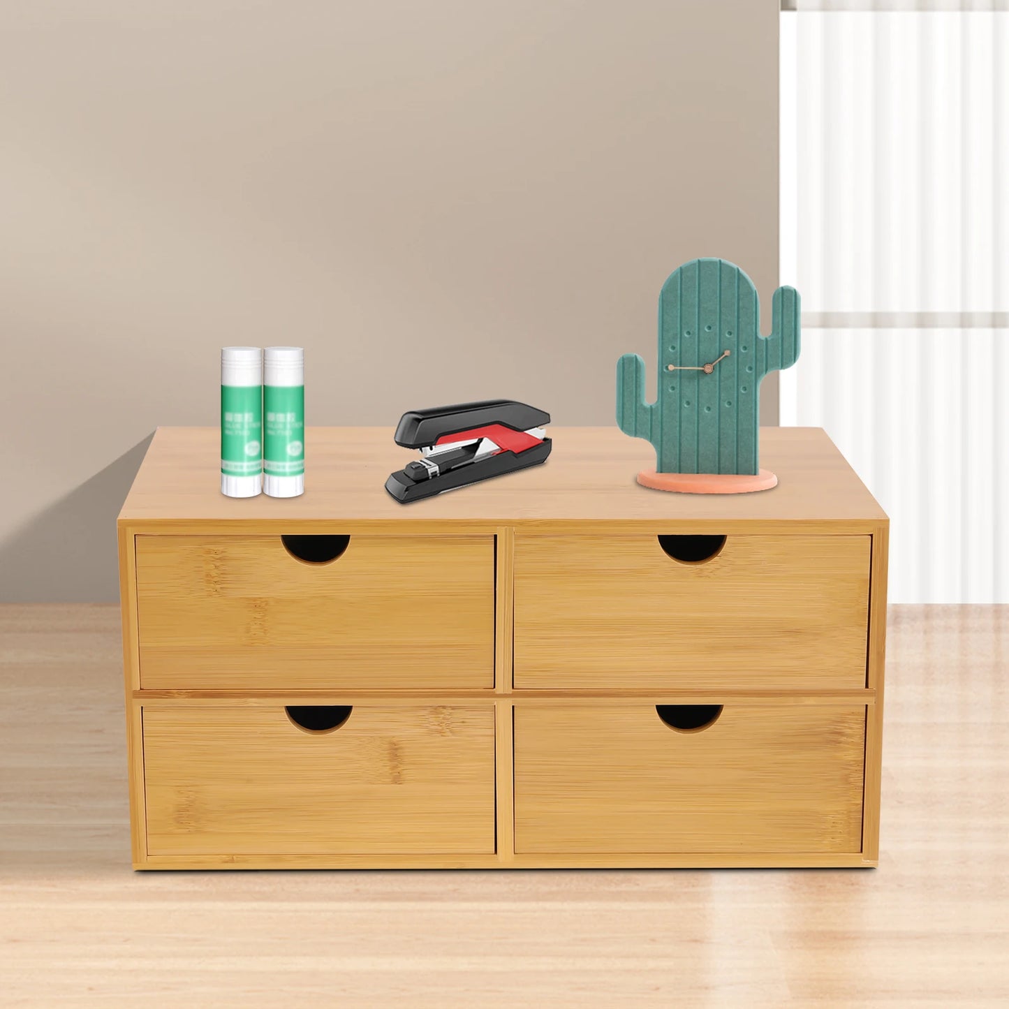 Office Home Desktop Organizer Tabletop Space-saving Organization Box Daily Necessity Document Makeup Storage W/4 Drawers