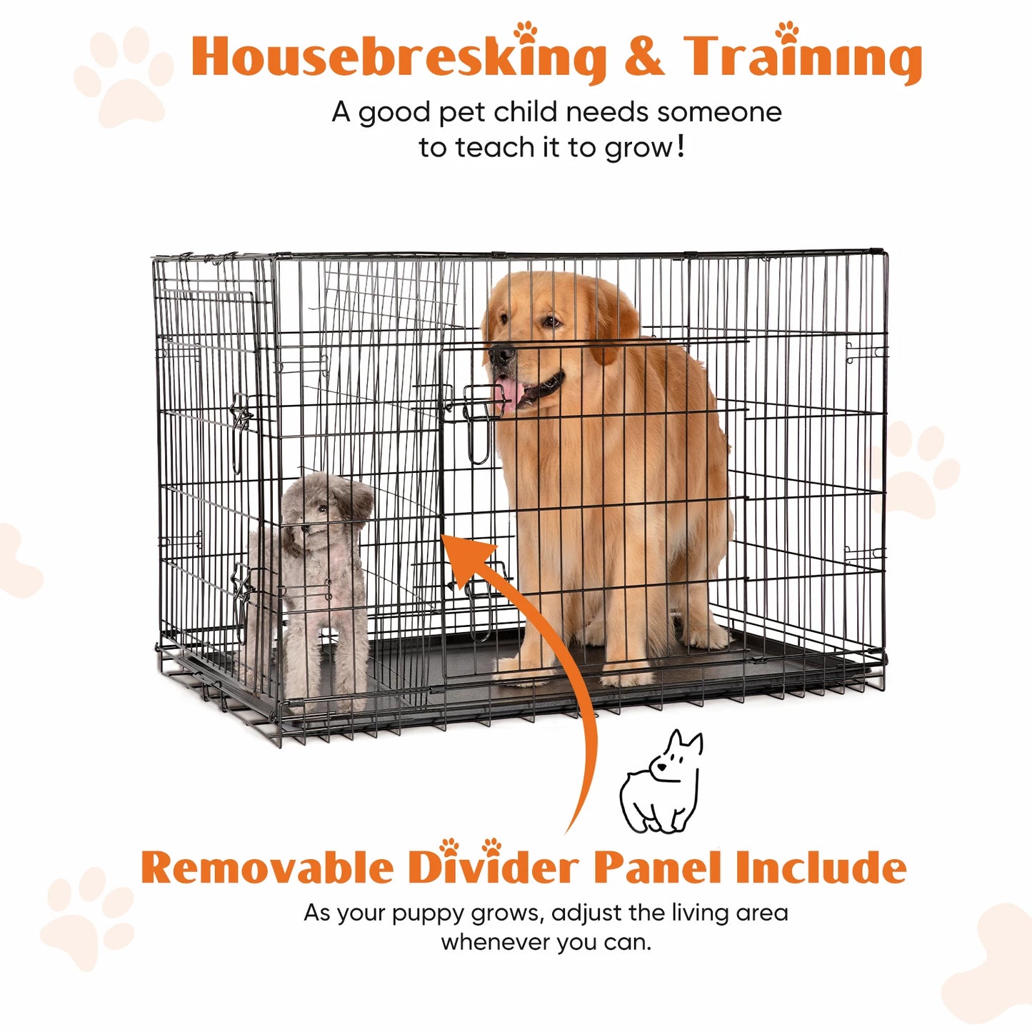Double Door Folding Metal Wire Dog Cage for Pets and Travel