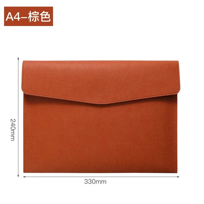 A4 Leather File Folder Large Capacity Document Bag Organizer