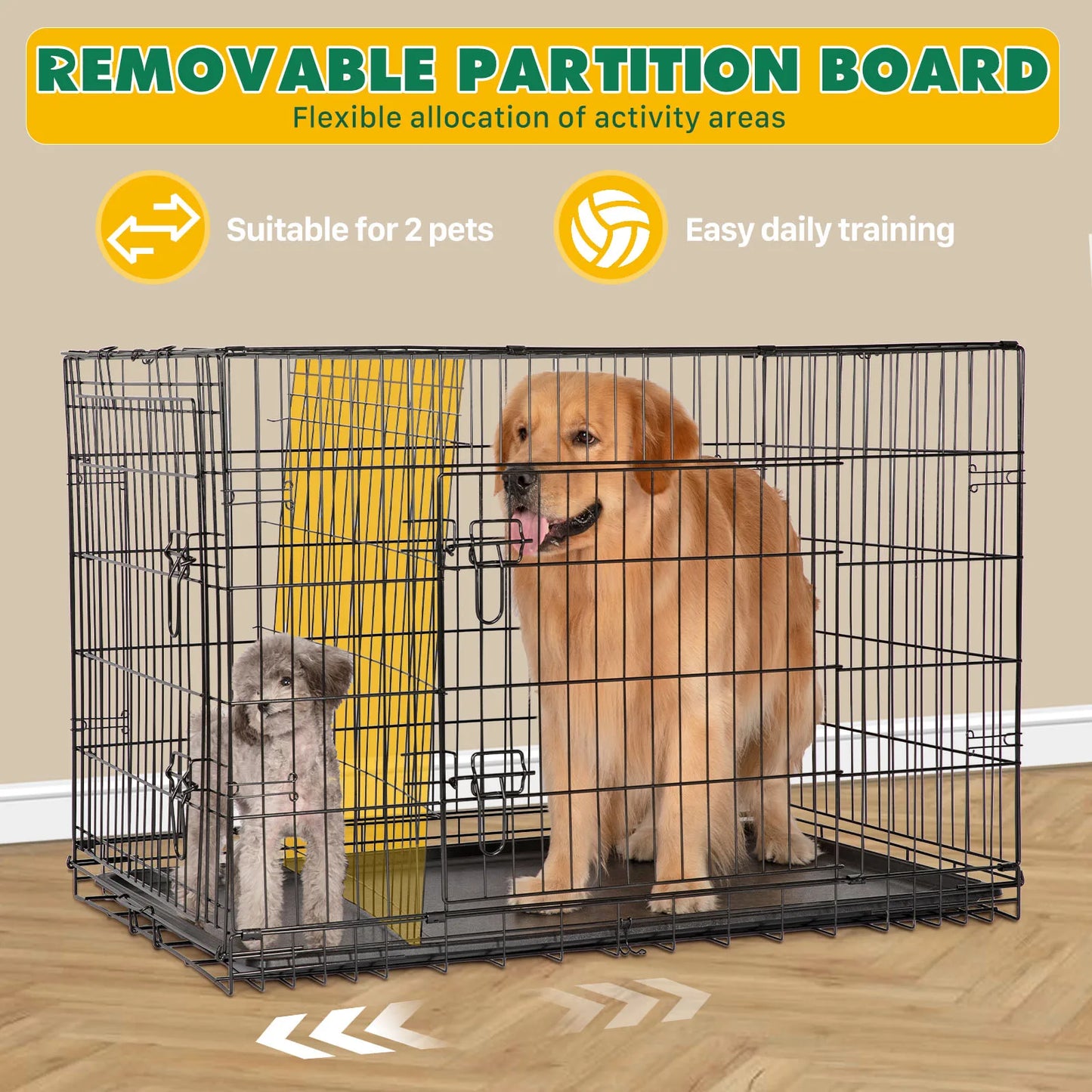 Double Door Folding Metal Wire Dog Cage for Pets and Travel