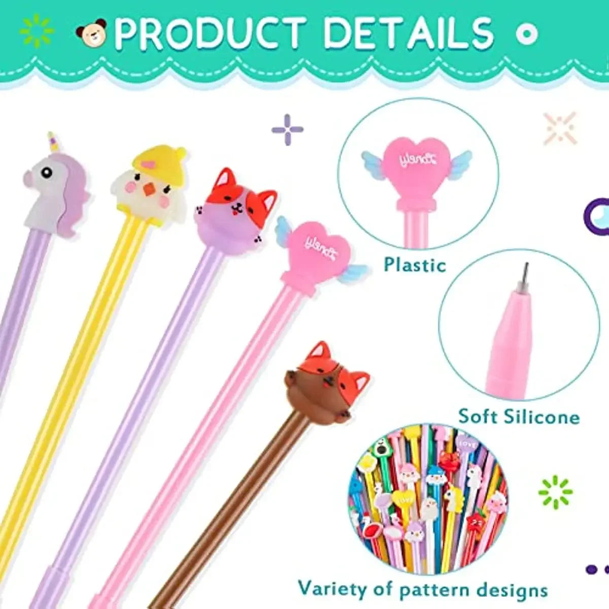 50 Pcs Mixed Gel Ink Pens Bulk Cute Black Ink Stationery