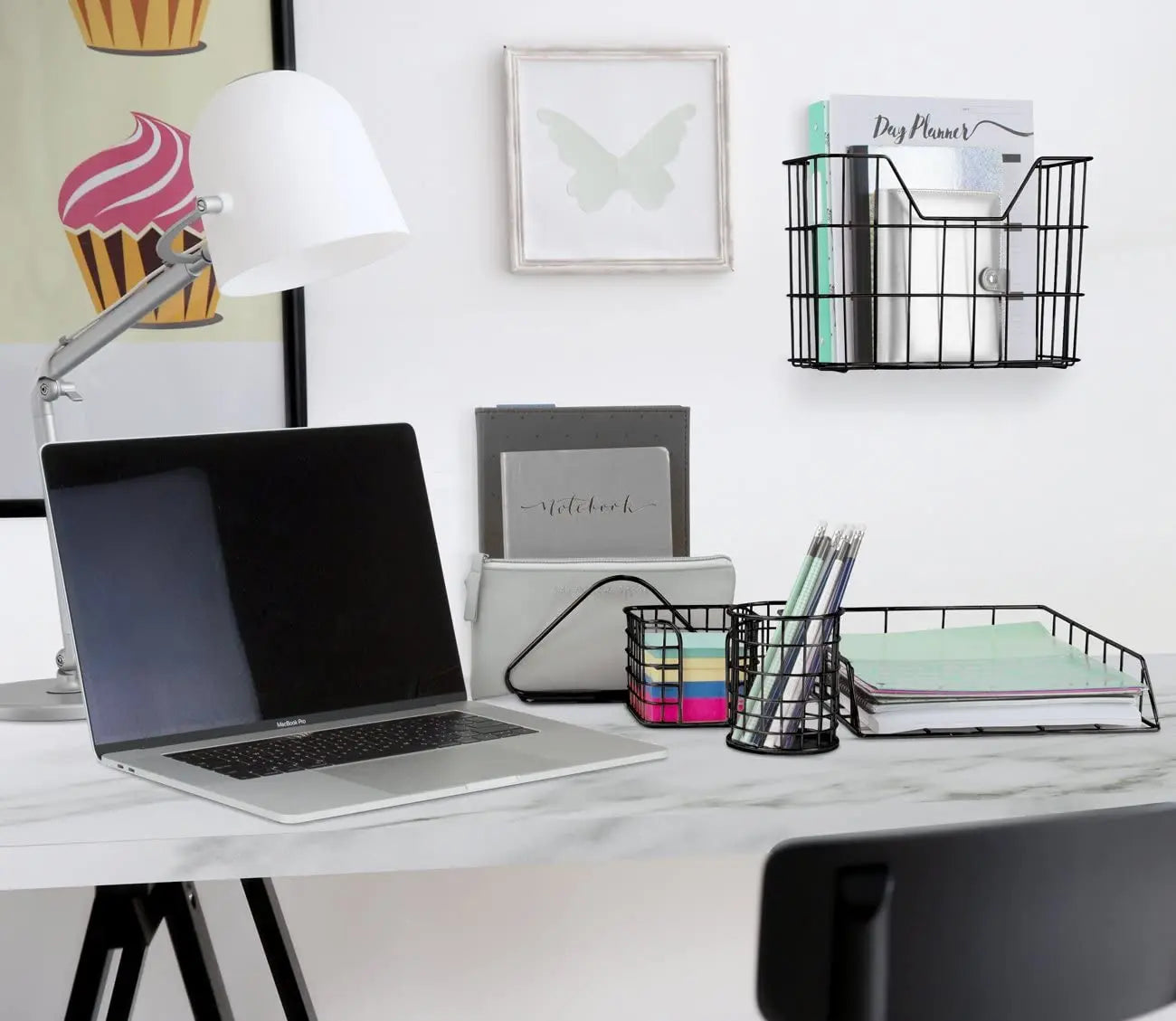 Office Desk Storage Rack Five Piece Set in Black Metal