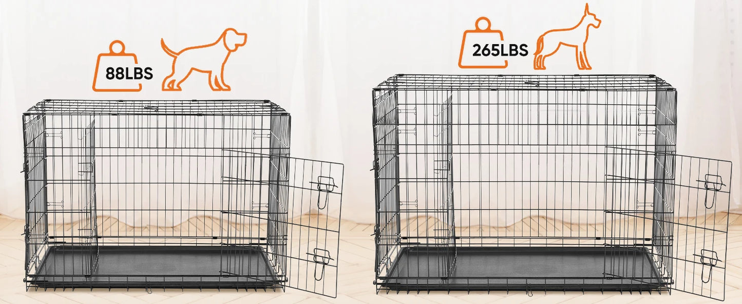 Double Door Folding Metal Wire Dog Cage for Pets and Travel