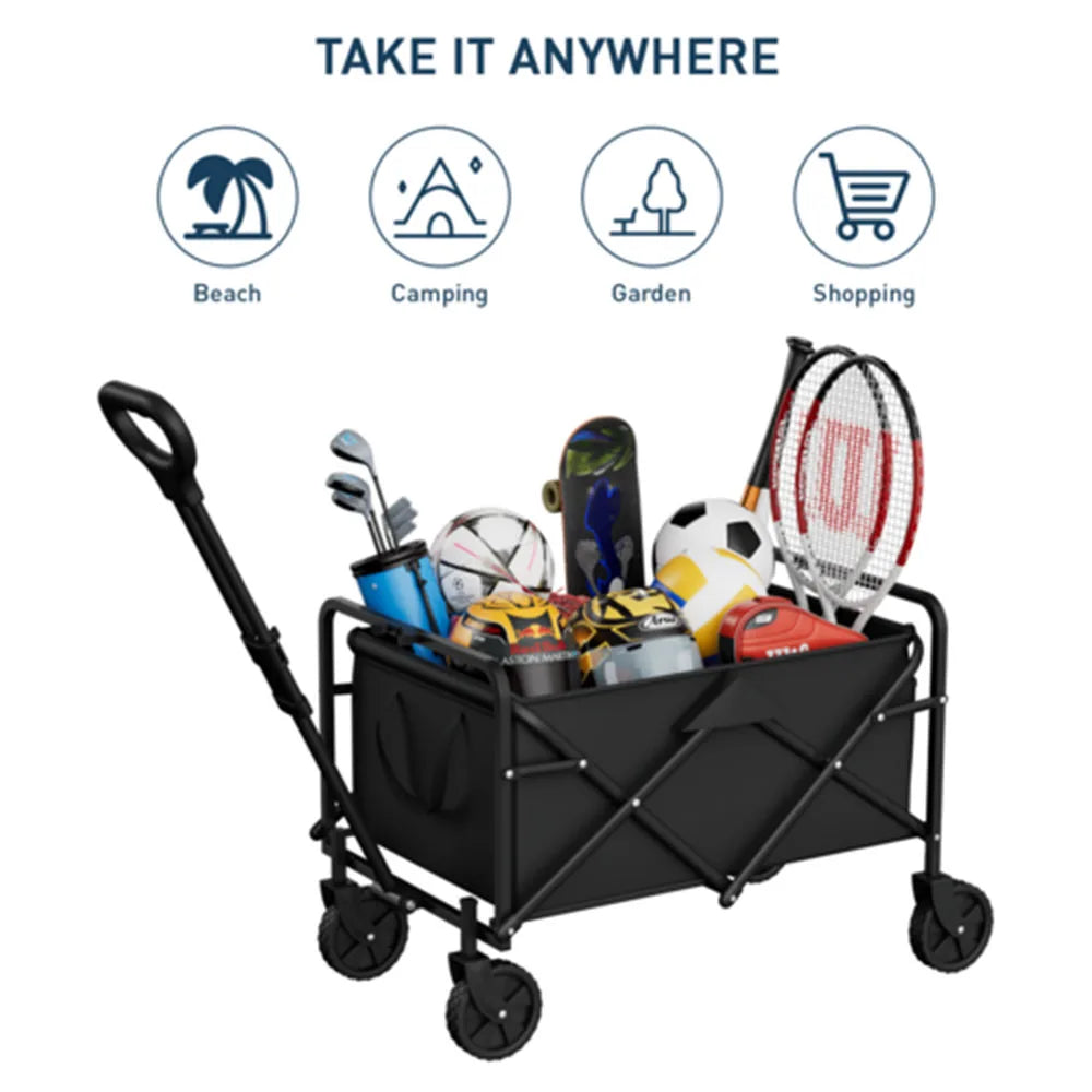 Foldable Garden Wagon Cart Portable Camping Trolley Outdoor Multi Function Foldable Carts Wagon for Beach or Shopping Utility
