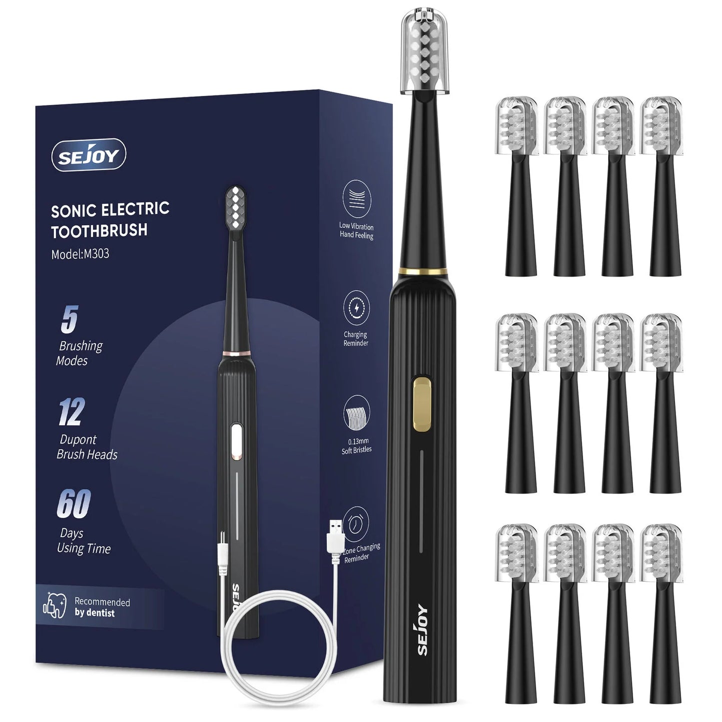 Sejoy Sonic Electric Toothbrush with 12 Brush Heads