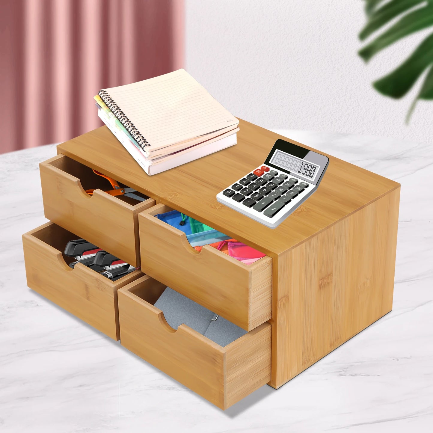 Office Home Desktop Organizer Tabletop Space-saving Organization Box Daily Necessity Document Makeup Storage W/4 Drawers