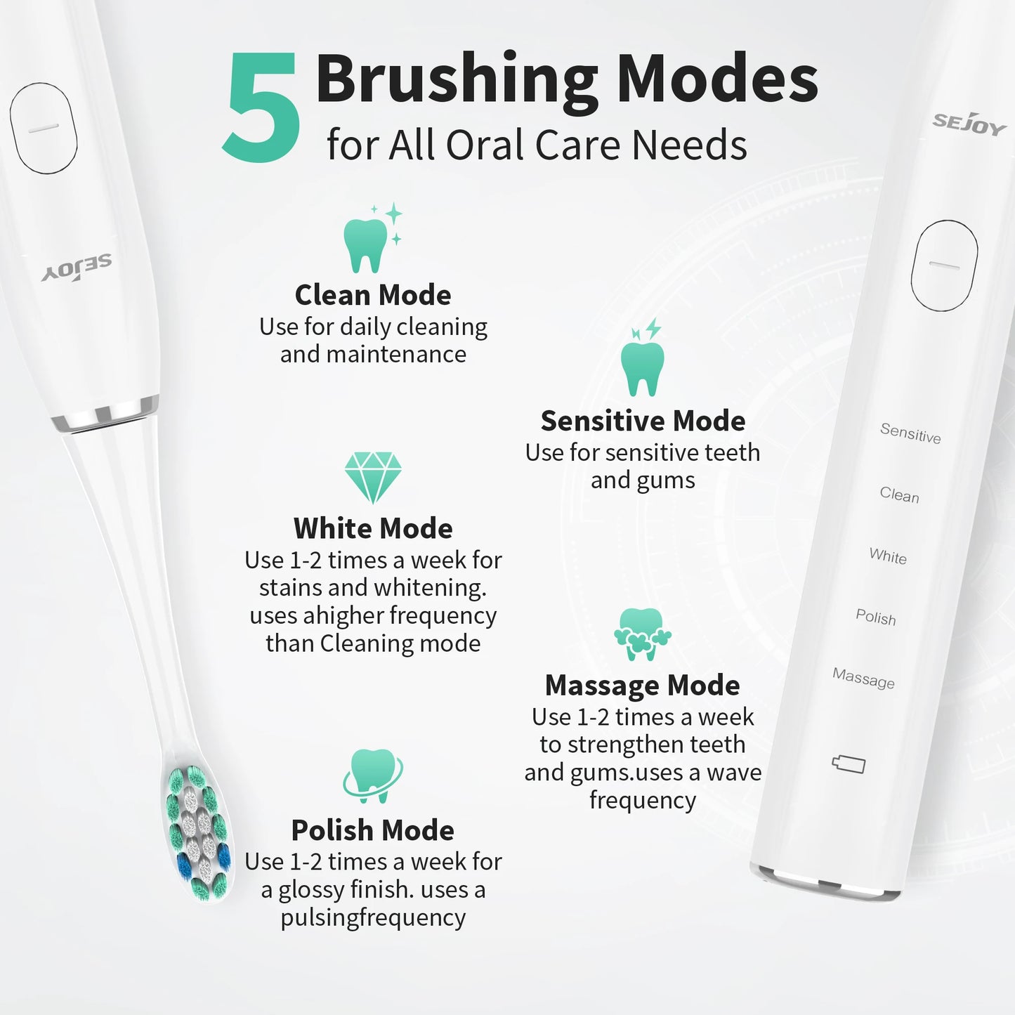 Sejoy Sonic Electric Toothbrush with 12 Brush Heads