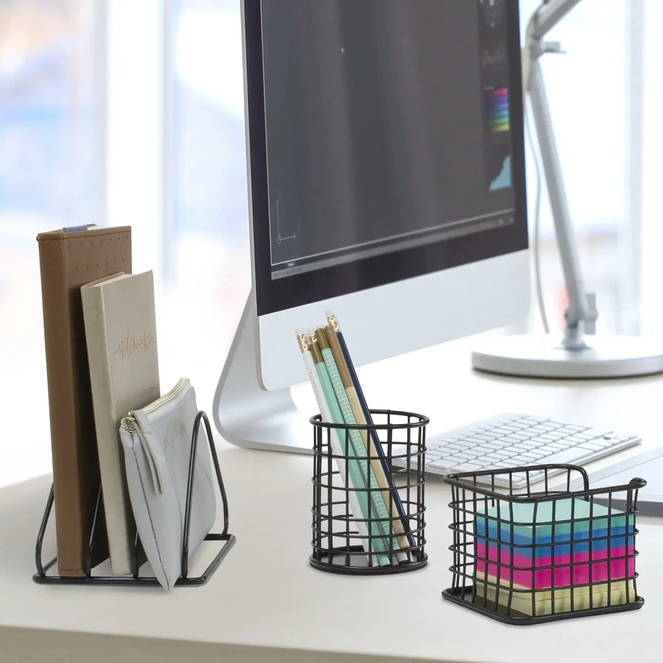 Office Desk Storage Rack Five Piece Set in Black Metal