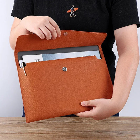 A4 Leather File Folder Large Capacity Document Bag Organizer
