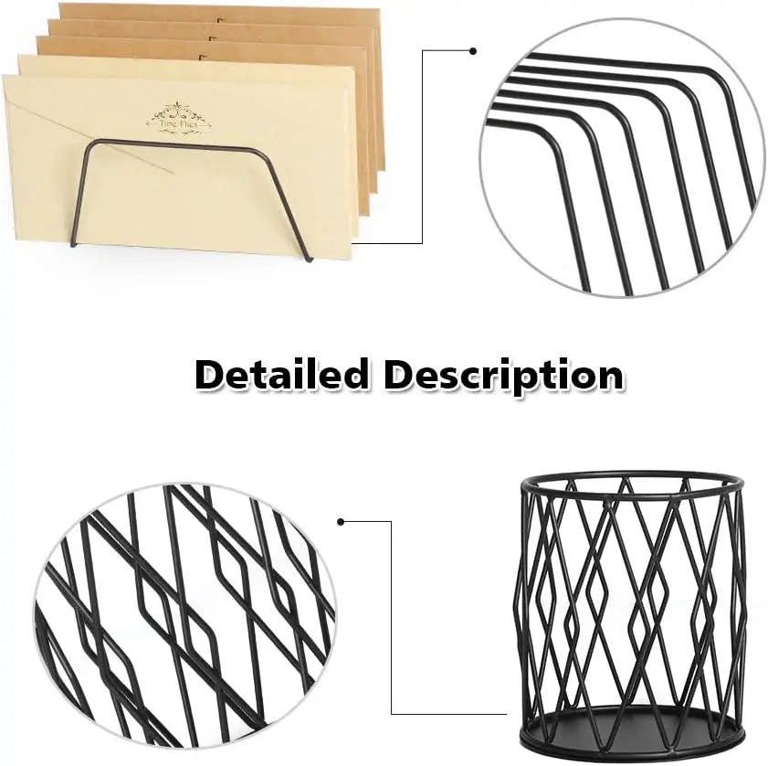 Office Desk Storage Rack Five Piece Set in Black Metal