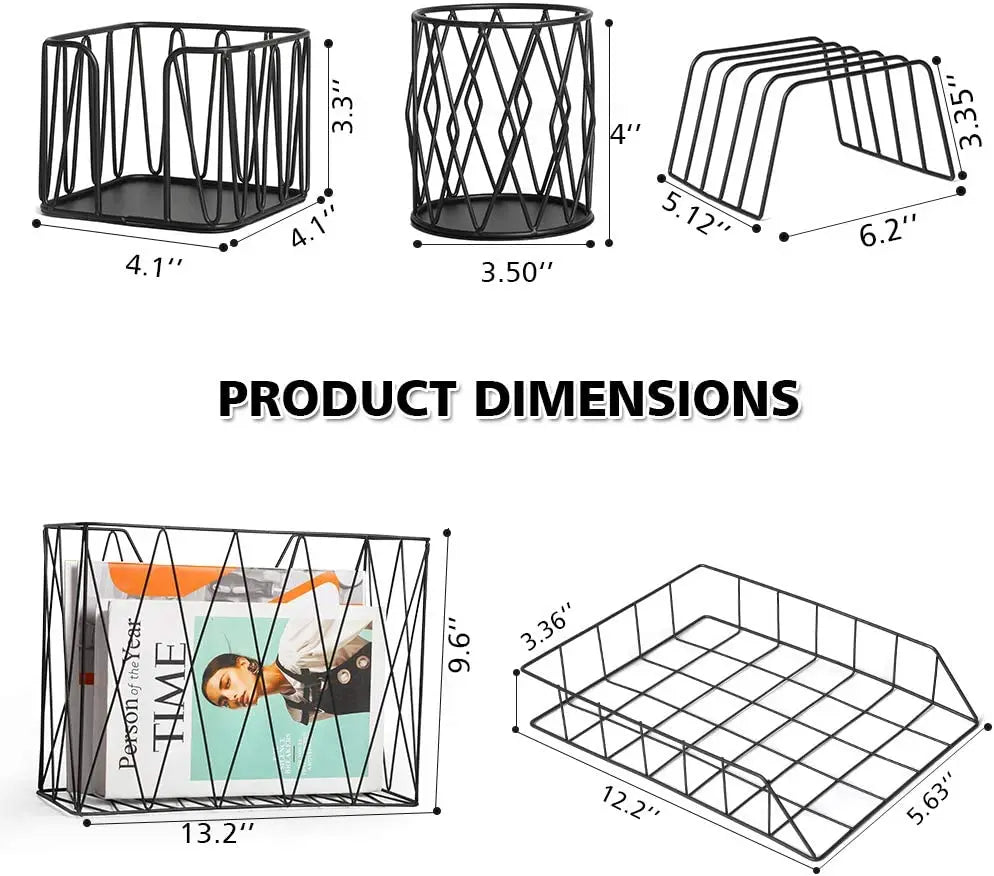 Office Desk Storage Rack Five Piece Set in Black Metal