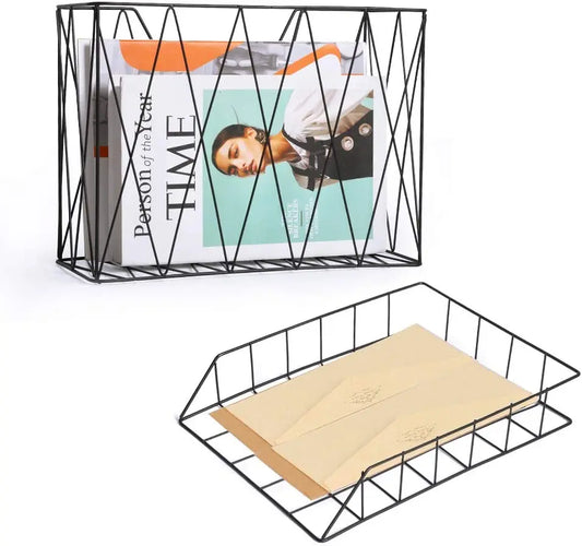 Office Desk Storage Rack Five Piece Set in Black Metal